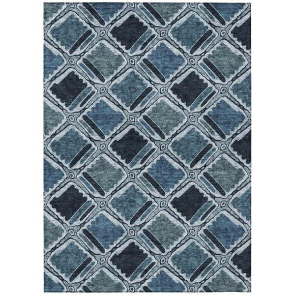 HomeRoots 5x8 Blue Graphite Geometric Polyester Area Rug Washable Stain Resistant Indoor Outdoor 741924