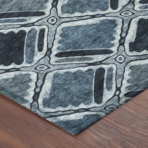 5x8 Blue Graphite Geometric Polyester Area Rug Washable Stain Resistant Indoor Outdoor