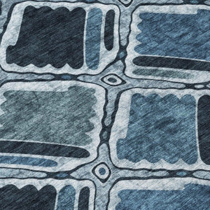 5x8 Blue Graphite Geometric Polyester Area Rug Washable Stain Resistant Indoor Outdoor