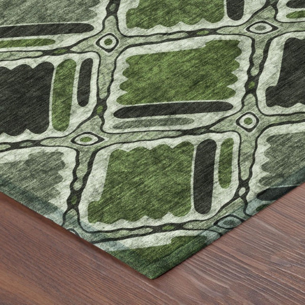 5 X 8 Emerald Geometric Polyester Area Rug Washable Stain Resistant Indoor Outdoor