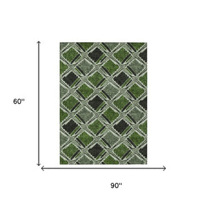 5 X 8 Emerald Geometric Polyester Area Rug Washable Stain Resistant Indoor Outdoor