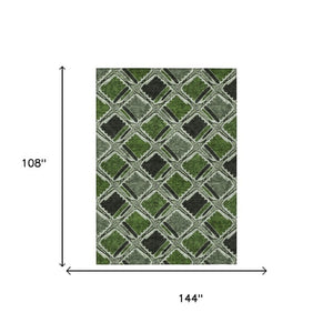 9 X 12 Emerald Geometric Polyester Area Rug Washable for Indoor Outdoor Living