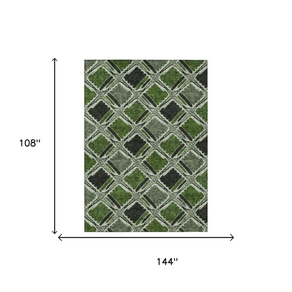 9 X 12 Emerald Geometric Polyester Area Rug Washable for Indoor Outdoor Living