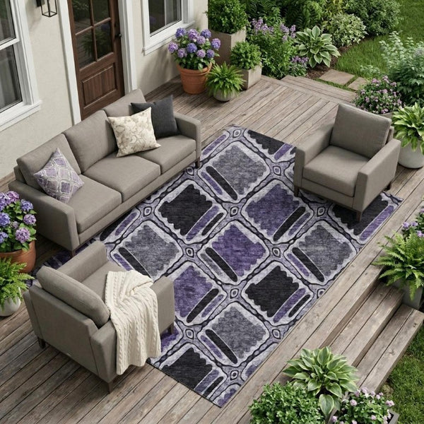 9 X 12 Purple Lavender Geometric Polyester Area Rug Washable Stain Resistant Patio