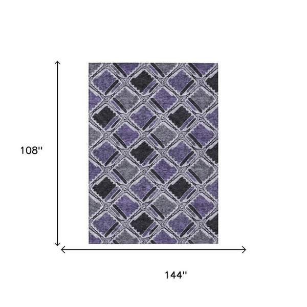 9 X 12 Purple Lavender Geometric Polyester Area Rug Washable Stain Resistant Patio