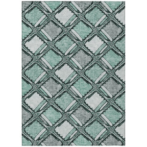HomeRoots 5 X 8 Aqua Teal Geometric Polyester Washable Rug for Patio Porch or Living Room 741948