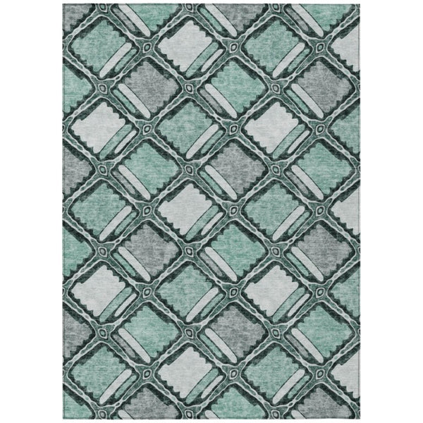 HomeRoots 5 X 8 Aqua Teal Geometric Polyester Washable Rug for Patio Porch or Living Room 741948