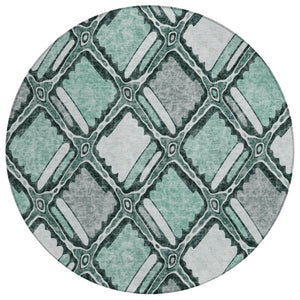 HomeRoots 8 Foot Round Geometric Polyester Rug Aqua Teal Washable for Patio or Family Room 741949