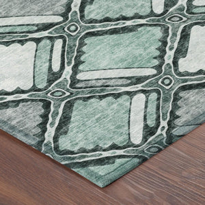 8 Foot Round Geometric Polyester Rug Aqua Teal Washable for Patio or Family Room