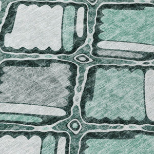 8 Foot Round Geometric Polyester Rug Aqua Teal Washable for Patio or Family Room
