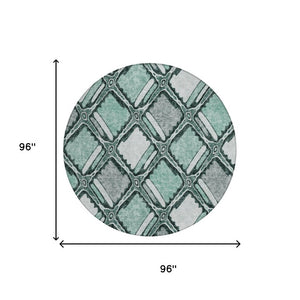 8 Foot Round Geometric Polyester Rug Aqua Teal Washable for Patio or Family Room