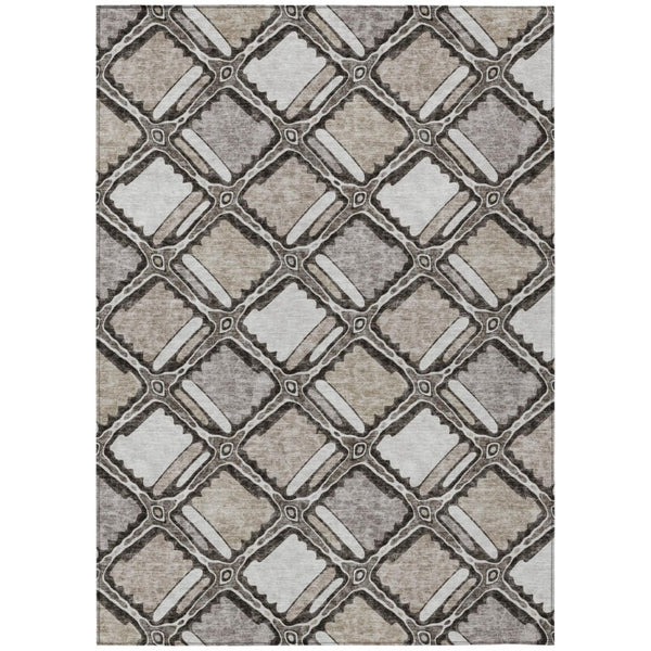 HomeRoots 5 X 8 Geometric Polyester Indoor Outdoor Rug Stain Resistant Khaki Brown Washable 741954