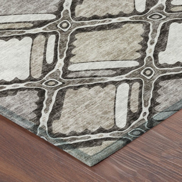 5 X 8 Geometric Polyester Indoor Outdoor Rug Stain Resistant Khaki Brown Washable