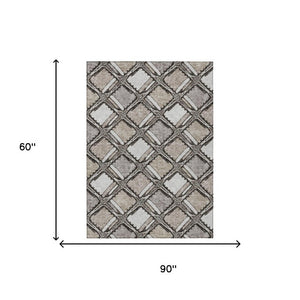 5 X 8 Geometric Polyester Indoor Outdoor Rug Stain Resistant Khaki Brown Washable
