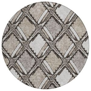 HomeRoots 8 Foot Round Geometric Polyester Area Rug Washable Stain Resistant Patio Porch 741955
