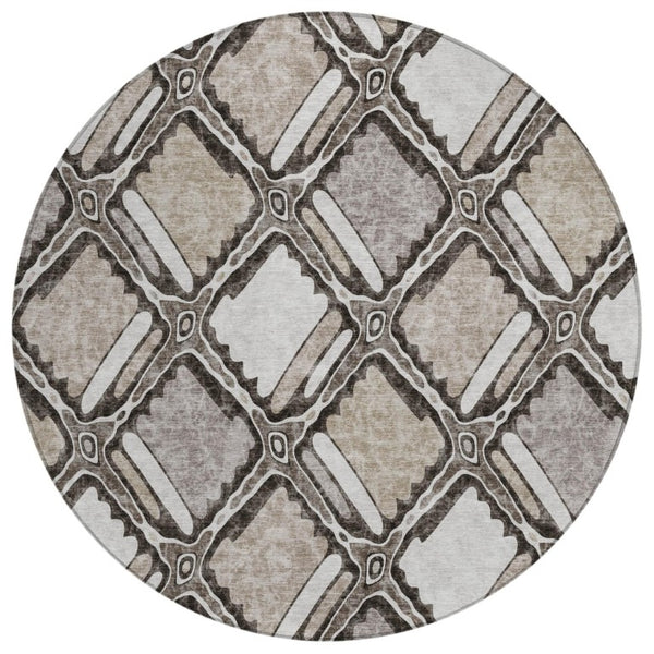 HomeRoots 8 Foot Round Geometric Polyester Area Rug Washable Stain Resistant Patio Porch 741955