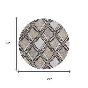 8 Foot Round Geometric Polyester Area Rug Washable Stain Resistant Patio Porch