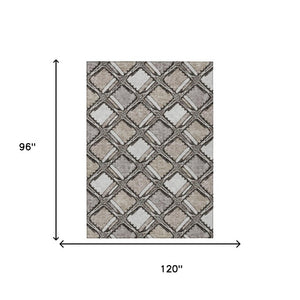 8 X 10 Geometric Polyester Indoor Outdoor Rug Stain Resistant Washable Khaki