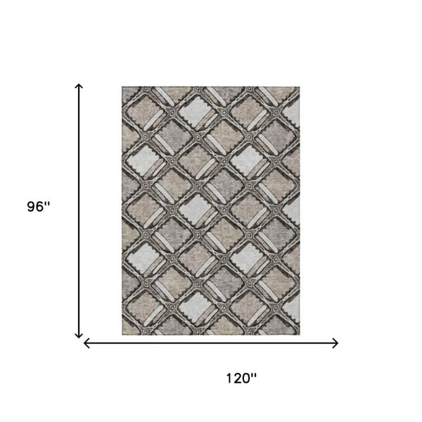 8 X 10 Geometric Polyester Indoor Outdoor Rug Stain Resistant Washable Khaki