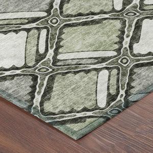 5 X 8 Sage Green Geometric Polyester Area Rug Washable for Patio Porch or Living Room