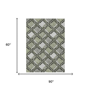 5 X 8 Sage Green Geometric Polyester Area Rug Washable for Patio Porch or Living Room