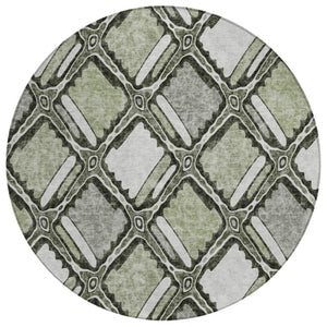 HomeRoots 8 Foot Round Geometric Sage Polyester Rug Washable for Patio Porch or Family Room 741961