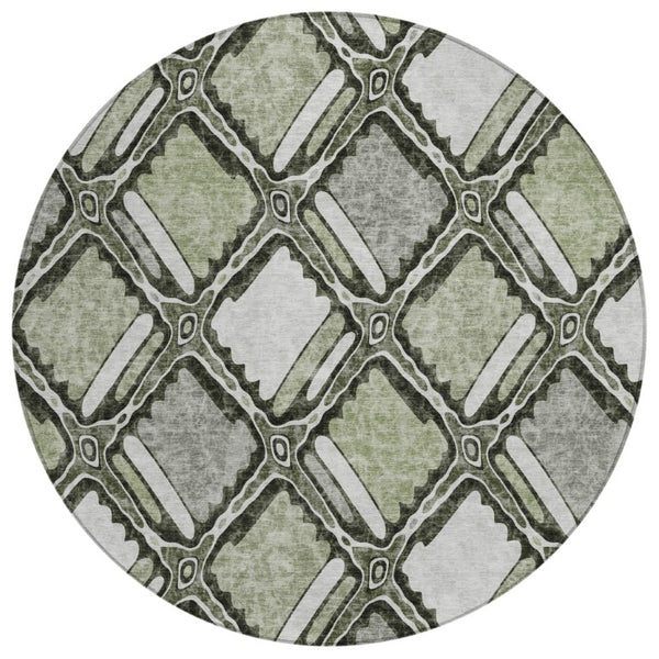 HomeRoots 8 Foot Round Geometric Sage Polyester Rug Washable for Patio Porch or Family Room 741961