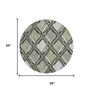 8 Foot Round Geometric Sage Polyester Rug Washable for Patio Porch or Family Room