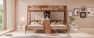 English Elm Twin Triple Bunk Bed with Built in Desk Open Shelving and Led Task Lighting Natural N7090002243N