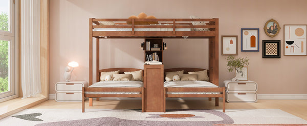 English Elm Twin Triple Bunk Bed with Built in Desk Open Shelving and Led Task Lighting Natural N7090002243N