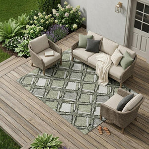 8 Ft X 10 Ft Sage Green Geometric Polyester Area Rug Washable for Patio or Living Room