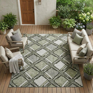 9 X 12 Sage Green Geometric Polyester Area Rug Washable for Patio or Living Room