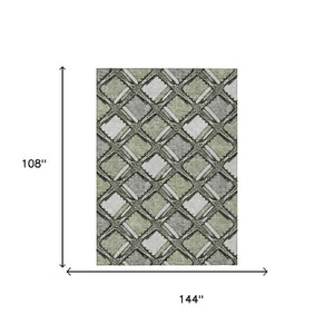 9 X 12 Sage Green Geometric Polyester Area Rug Washable for Patio or Living Room
