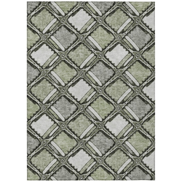 HomeRoots 10 X 14 Sage Green Geometric Polyester Area Rug Washable for Indoor Outdoor Use 741964