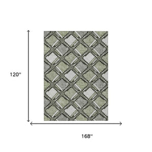10 X 14 Sage Green Geometric Polyester Area Rug Washable for Indoor Outdoor Use