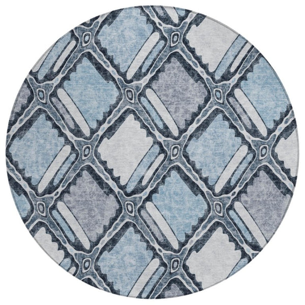 HomeRoots 8 Foot Round Geometric Polyester Area Rug for Indoor Outdoor High Traffic Use 741967