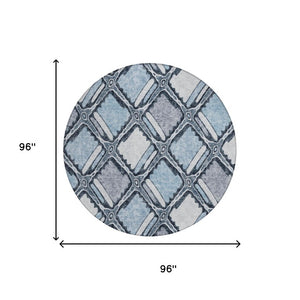 8 Foot Round Geometric Polyester Area Rug for Indoor Outdoor High Traffic Use
