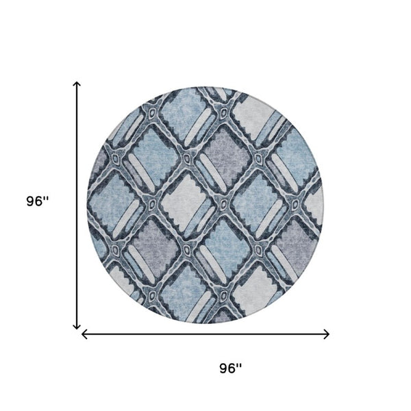 8 Foot Round Geometric Polyester Area Rug for Indoor Outdoor High Traffic Use