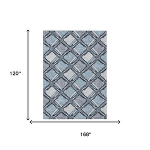10 Ft Geometric Polyester Area Rug Washable Stain Resistant Indoor Outdoor Blue