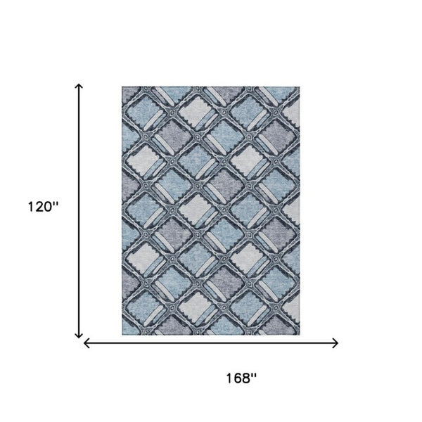 10 Ft Geometric Polyester Area Rug Washable Stain Resistant Indoor Outdoor Blue