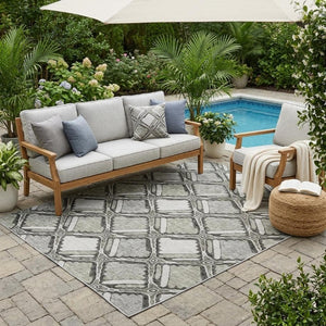 5x8 Taupe Brown Geometric Polyester Area Rug Washable for Indoor Outdoor Spaces