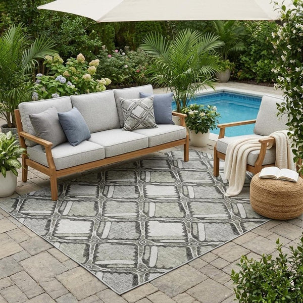 5x8 Taupe Brown Geometric Polyester Area Rug Washable for Indoor Outdoor Spaces