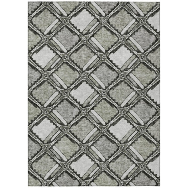 HomeRoots 5x8 Taupe Brown Geometric Polyester Area Rug Washable for Indoor Outdoor Spaces 741972