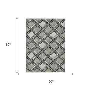 5x8 Taupe Brown Geometric Polyester Area Rug Washable for Indoor Outdoor Spaces
