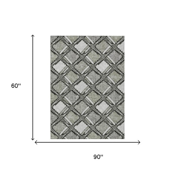 5x8 Taupe Brown Geometric Polyester Area Rug Washable for Indoor Outdoor Spaces