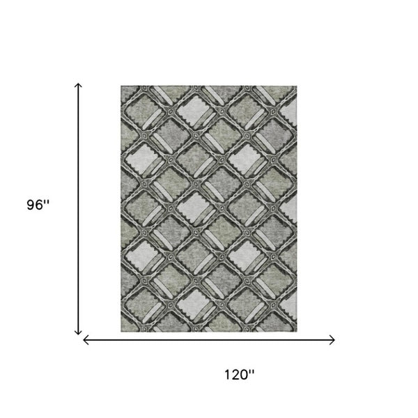 8' X 10' Taupe and Brown Geometric Washable Indoor Outdoor Area Rug