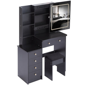 English Elm 37" Designer Vanity Set With Cushioned Stool, Touch Control Led Mirror, Usb Ports & Hair Dryer Stand W936P224320