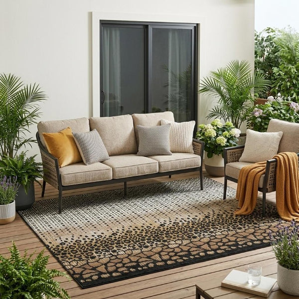 5 X 8 Geometric Polyester Area Rug Washable Stain Resistant Indoor Outdoor Brown