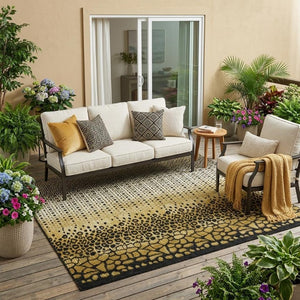 5x8 Gold Walnut Geometric Polyester Area Rug Stain Resistant for Patio or Living Room