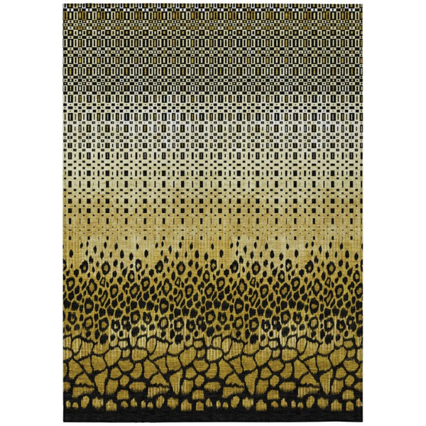 HomeRoots 5x8 Gold Walnut Geometric Polyester Area Rug Stain Resistant for Patio or Living Room 741990